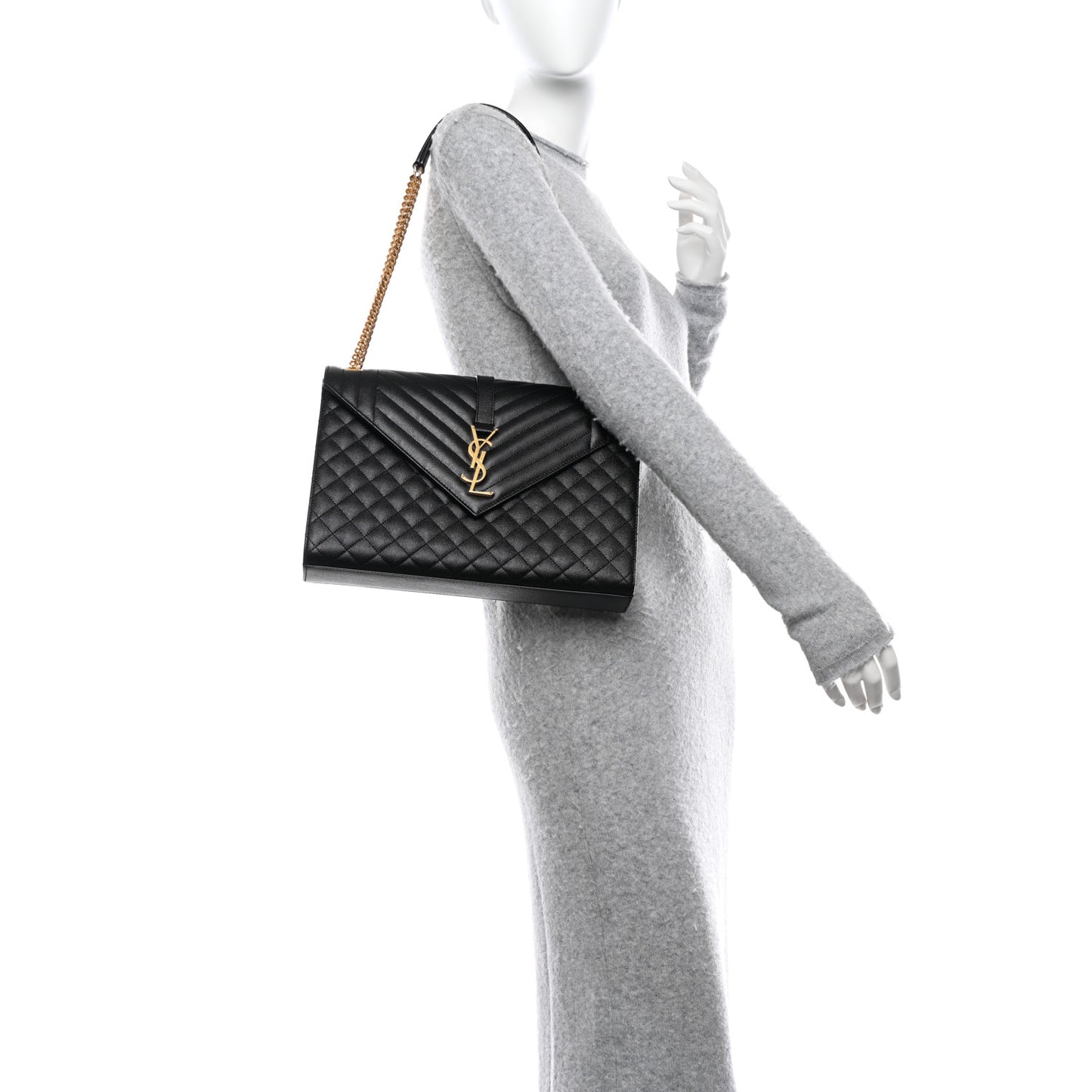 Grain De Poudre Textured Mixed Matelasse Large Triquilt Monogram Satchel Black