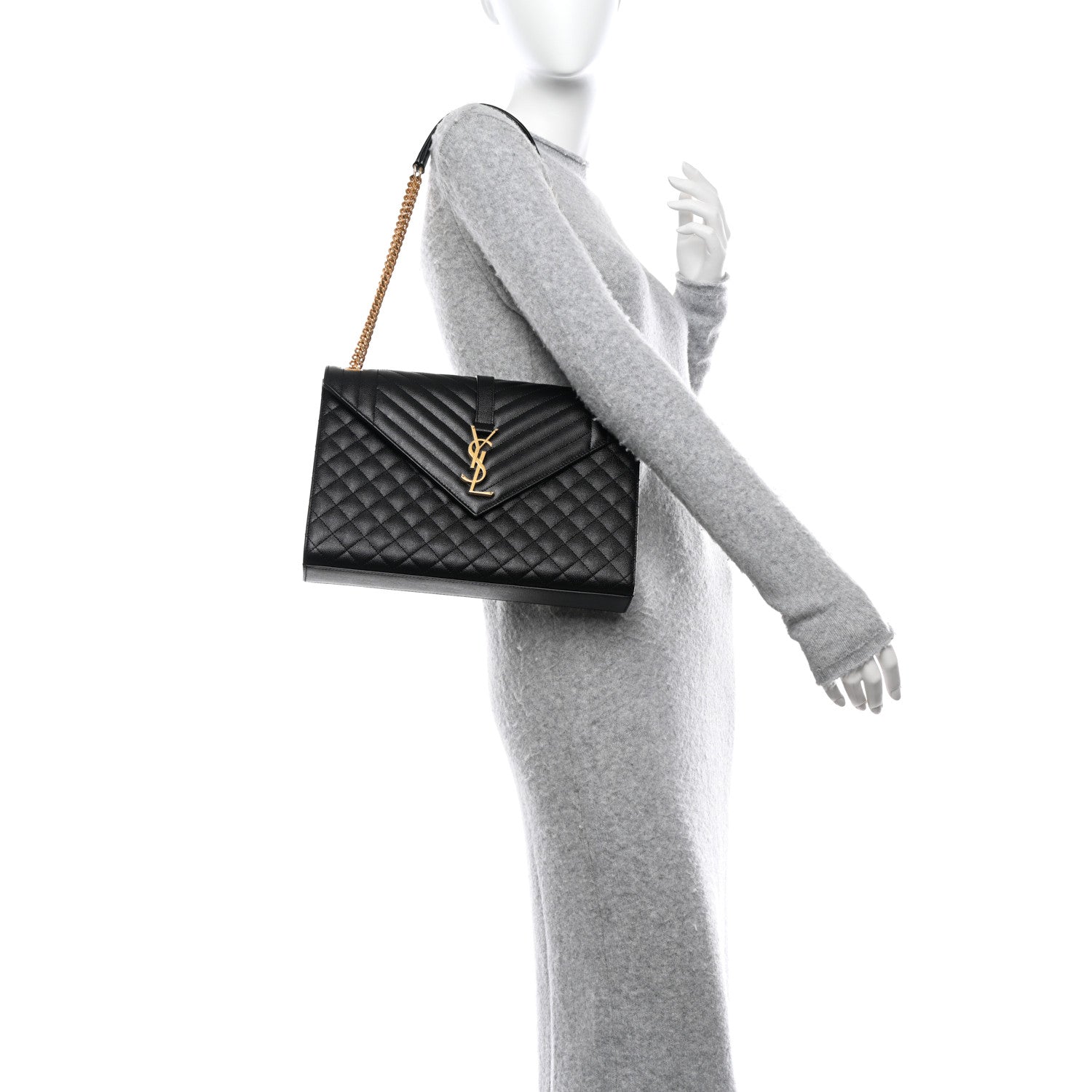 Saint Laurent Grain De Poudre Textured Mixed Matelasse Large Triquilt Monogram Satchel Black 2 of 9
