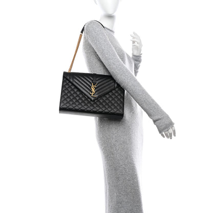 Saint Laurent Grain De Poudre Textured Mixed Matelasse Large Triquilt Monogram Satchel Black 2 of 9