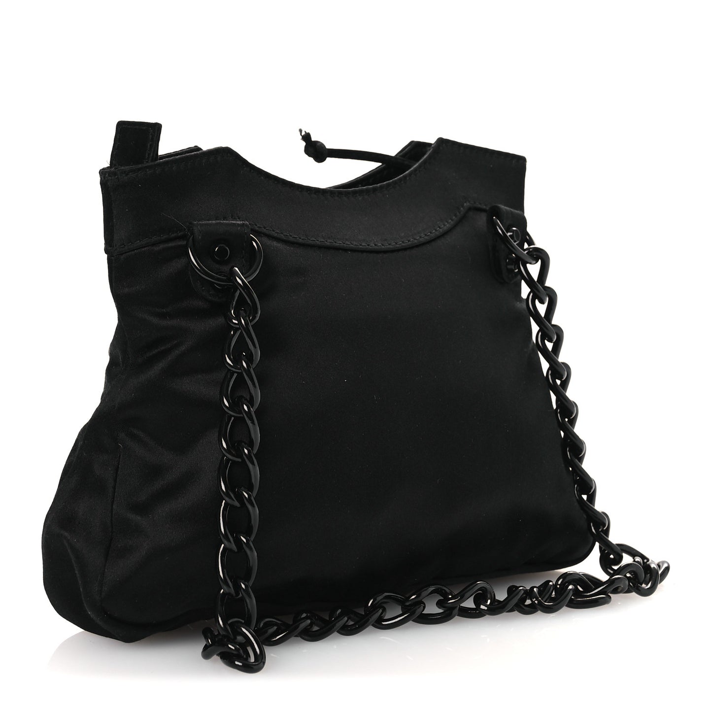 Satin Enamel Classique Chain Shoulder Bag Black