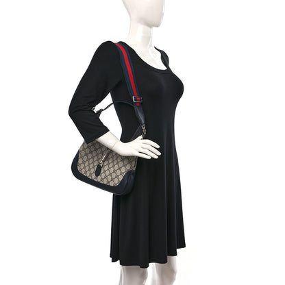 Gucci GG Supreme Monogram Textured Dollar Calfskin Web Small Jackie 1961 Hobo Beige Blue 3 of 9