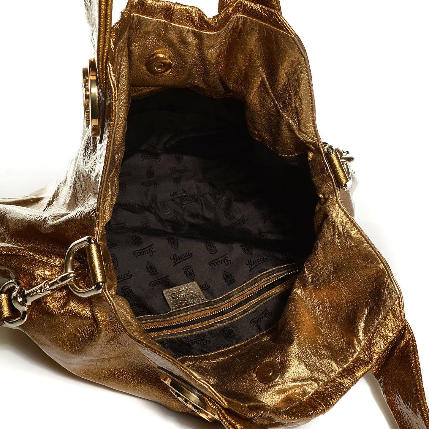 Patent Calfskin Large Hysteria Top Handle Bag Gold
