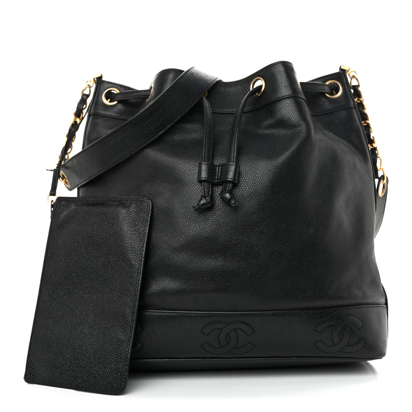 Caviar CC Drawstring Shoulder Bag Black