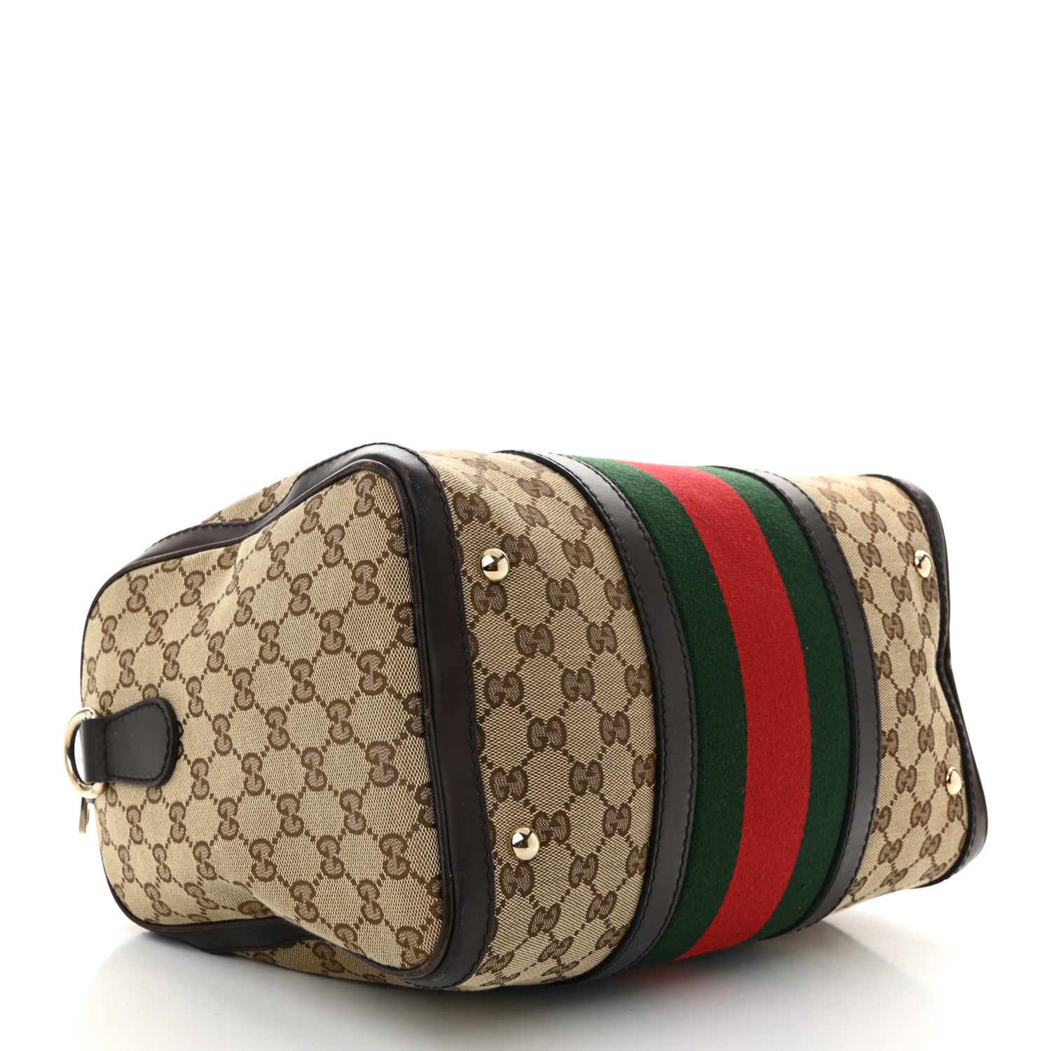Gucci Monogram Selleria Calfskin Vintage Web Medium Boston Beige Ebony Cocoa 4 of 13