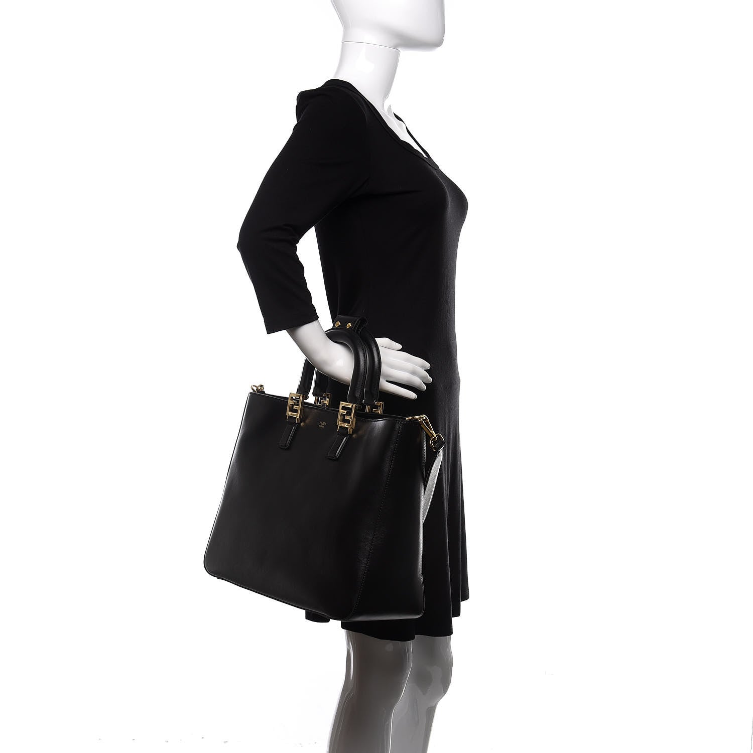 Fendi Vitello Glacier Medium FF Tote Black 2 of 10