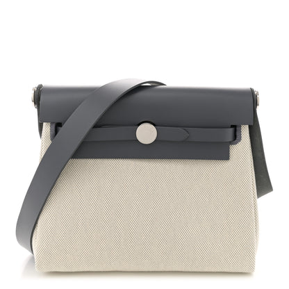 Hermes Military Toile Vache Hunter Herbag Zip Retourne 20 Ecru Bleu Glacier Ardoise 1 of 10