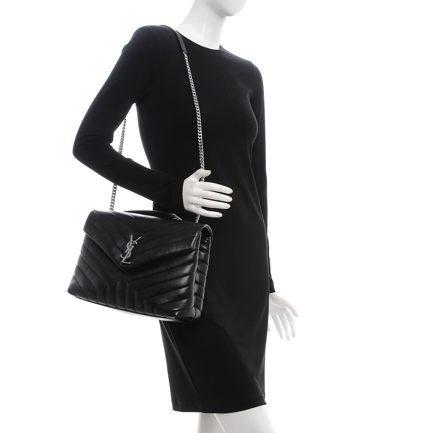 Calfskin Y Quilted Monogram Medium Loulou Chain Satchel Black