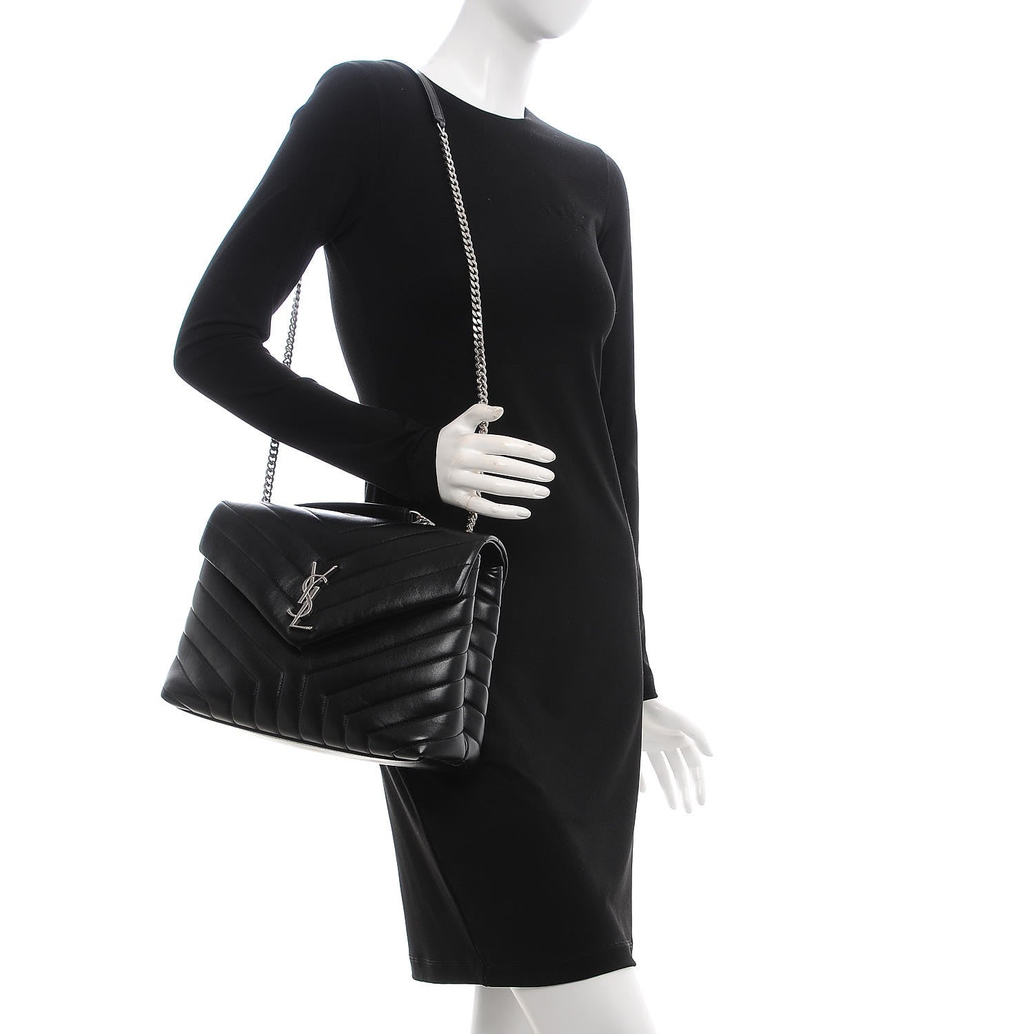 Saint Laurent Calfskin Y Quilted Monogram Medium Loulou Chain Satchel Black 2 of 12