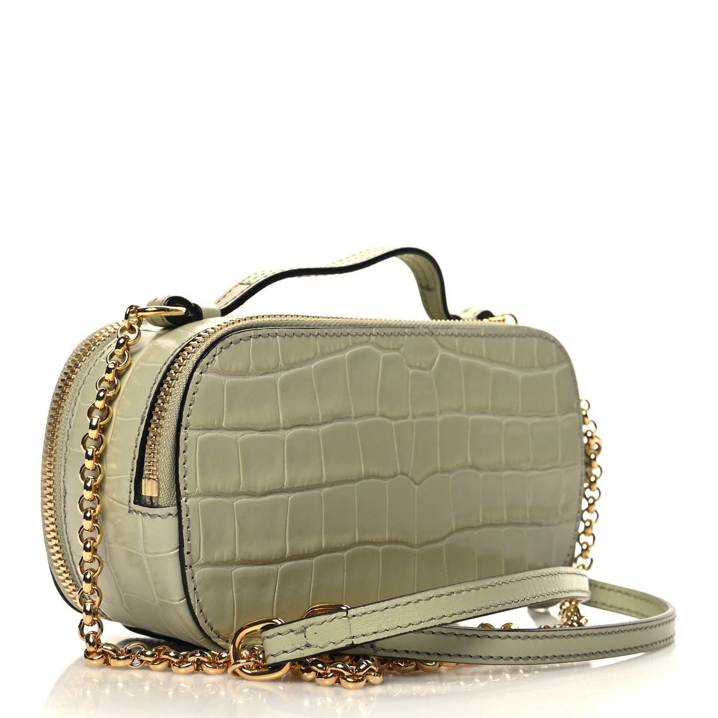 Calfskin Crocodile Embossed Mini C Vanity Bag Light Eucalyptus