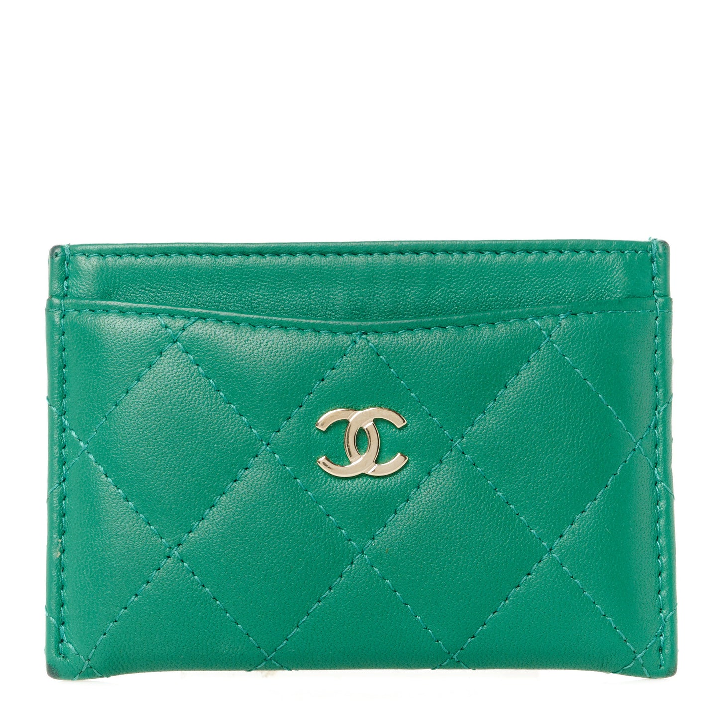 Lambskin Quilted Card Holder Green