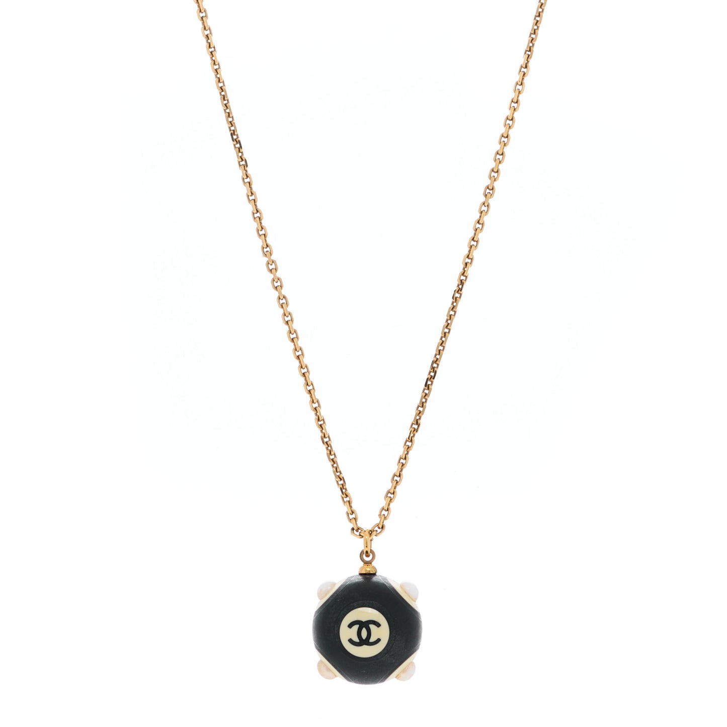 Pearl CC Ball Pendant Necklace Gold Black White