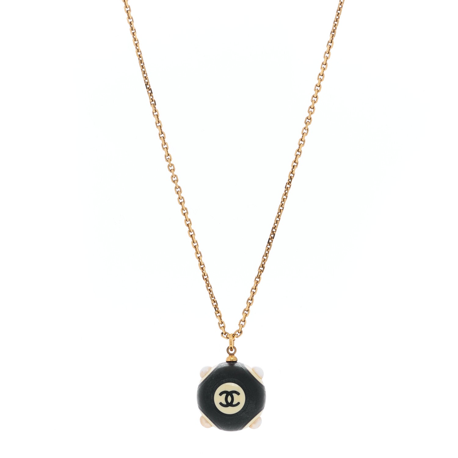 Chanel Pearl CC Ball Pendant Necklace Gold Black White 1 of 3
