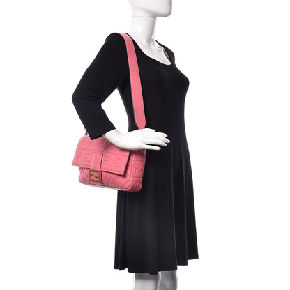 Fendi Nappa FF 1974 Embossed Large Baguette Rosa Fluo 2 of 10