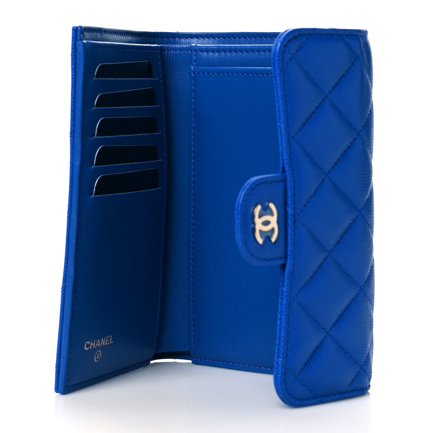 Caviar Quilted Medium Flap Wallet Blue
