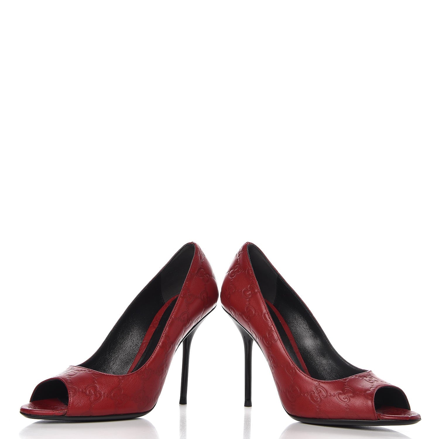 Gucci Guccissima Peep Toe Pumps 38.5 Shetland Red 6 of 11