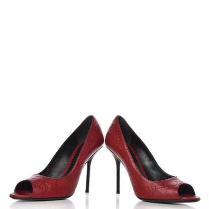 Gucci Guccissima Peep Toe Pumps 38.5 Shetland Red 6 of 11