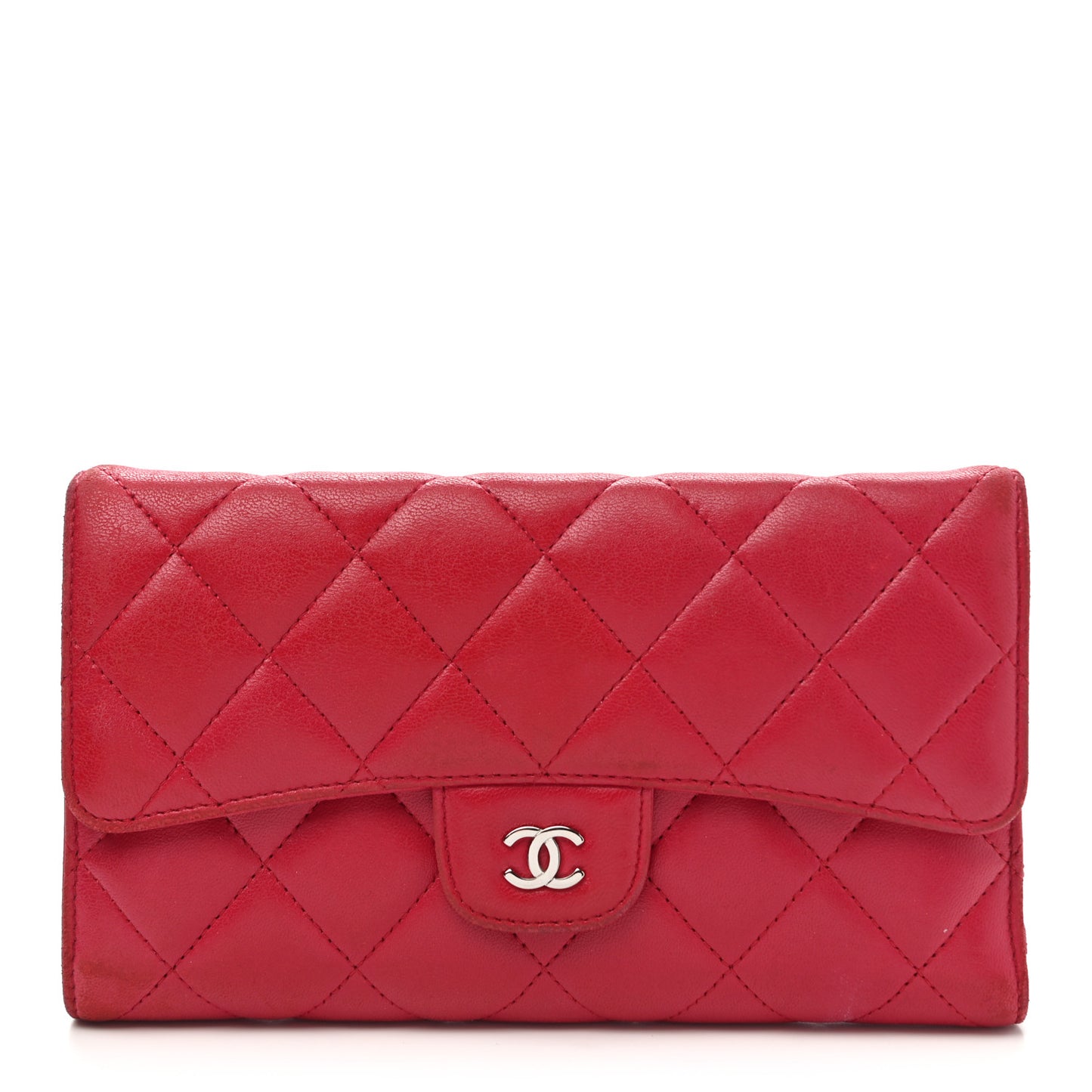 Lambskin Quilted Large Gusset Flap Wallet Fuchsia