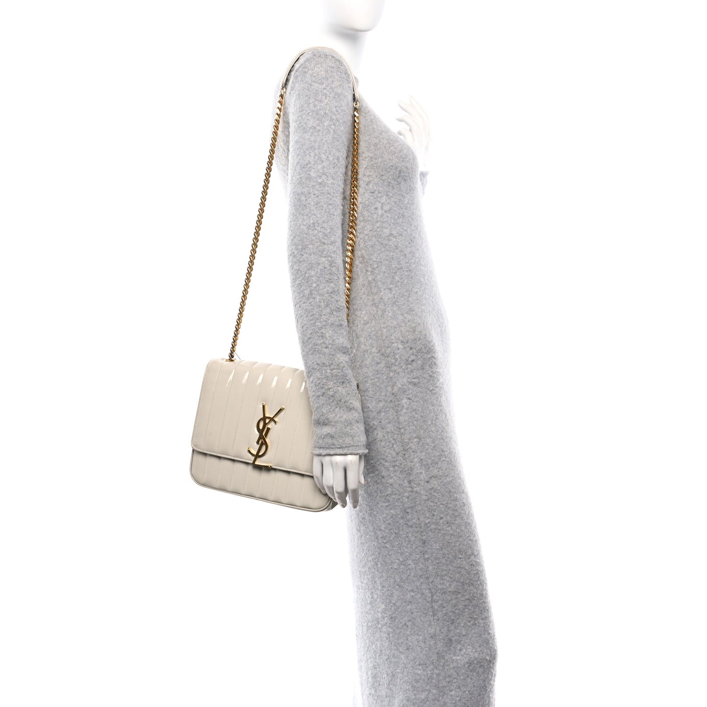 Patent Matelasse Monogram Large Vicky Chain Bag Crema Soft