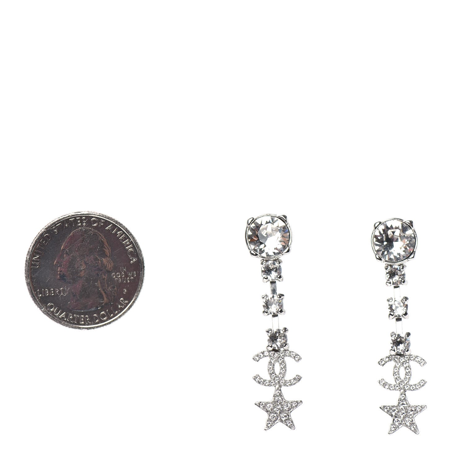 Chanel Crystal Starfall Drop CC Earrings Silver 2 of 4