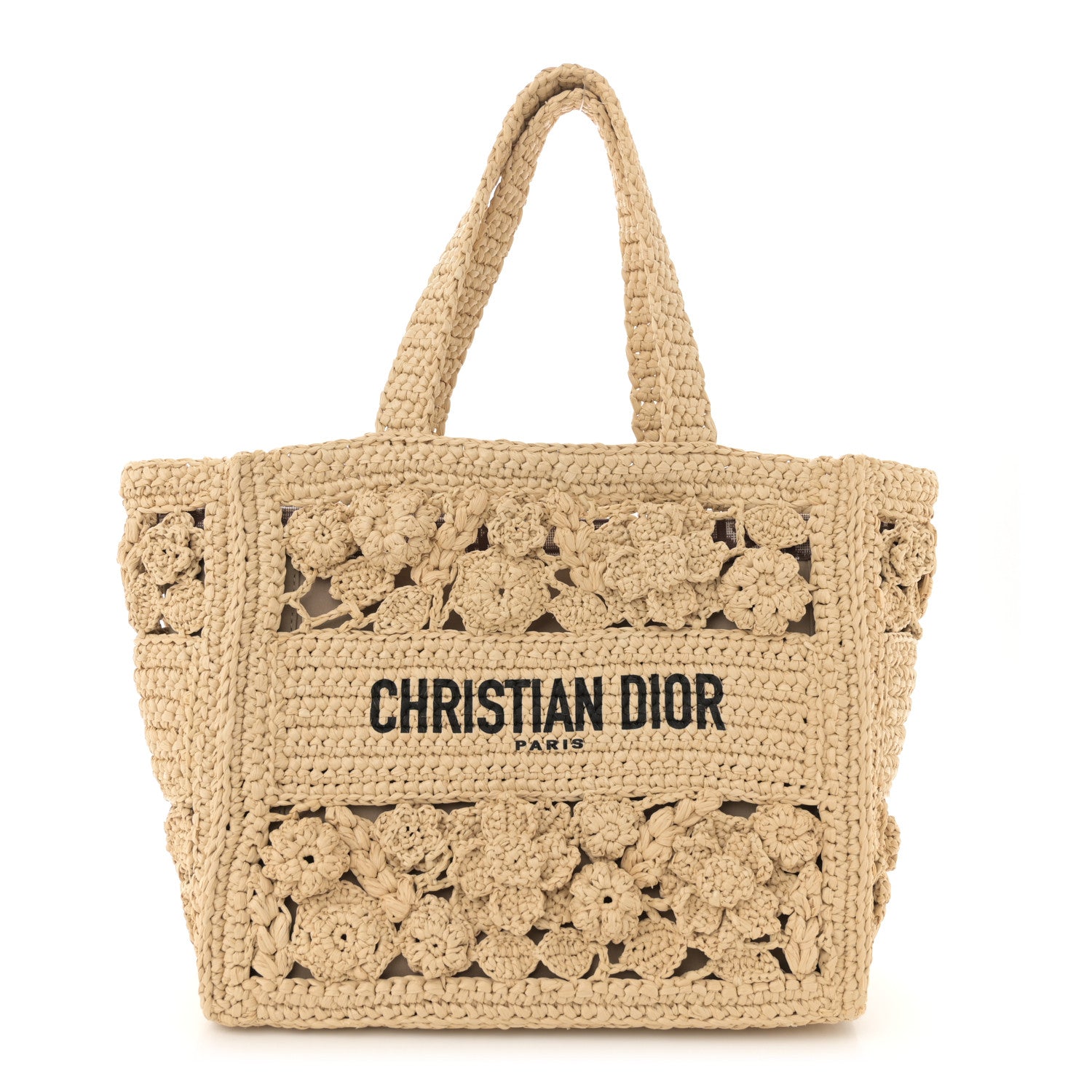 Christian Dior Woven Raffia Floral Embellished Small Book Tote Natural 1 of 12