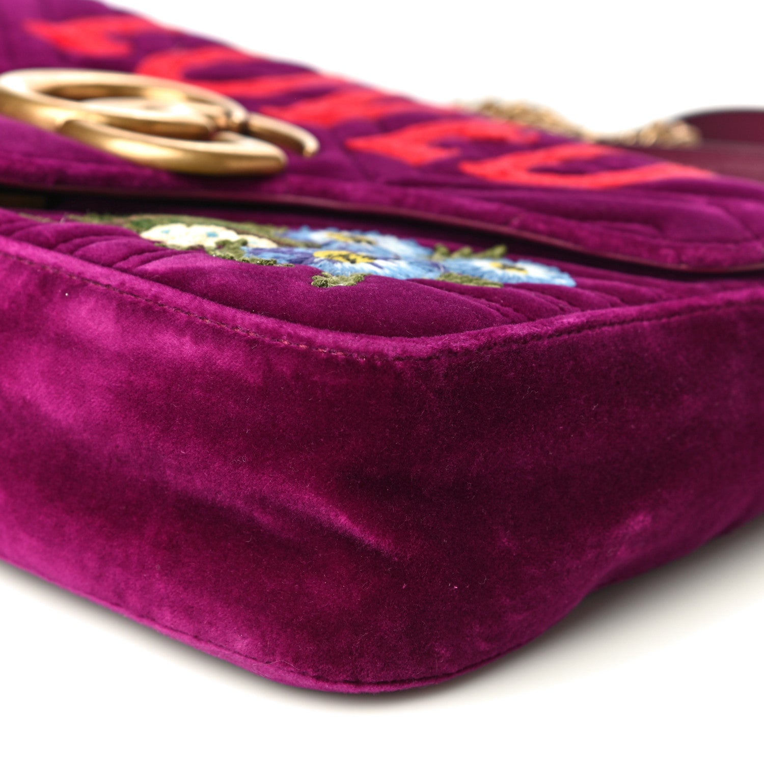 Gucci Velvet Matelasse Loved Embroidered Medium GG Marmont Shoulder Bag Fuchsia Violet Cyclamen 10 of 10