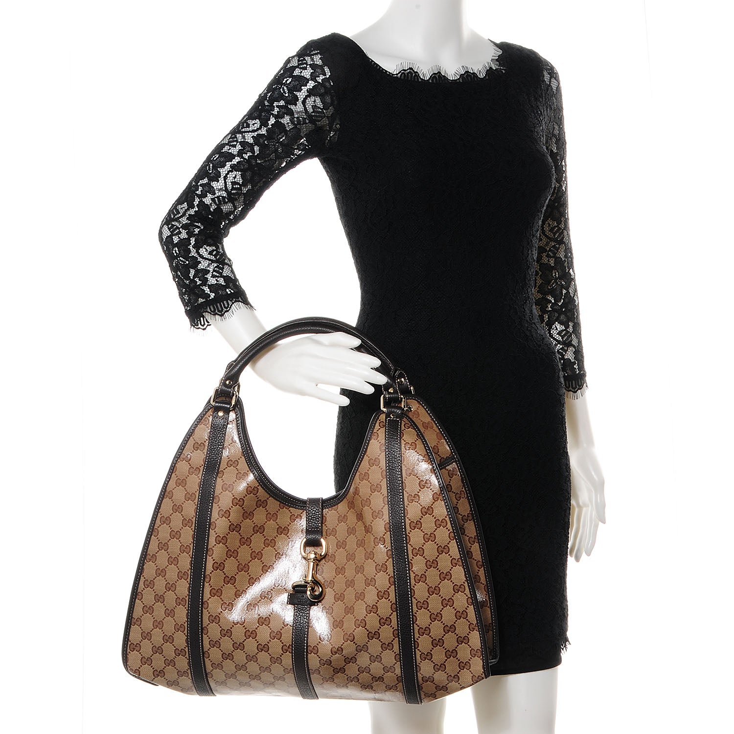 Gucci Crystal Monogram Dollar Calfskin Medium Joy Shoulder Bag Beige Ebony Testa Di Moro 2 of 8