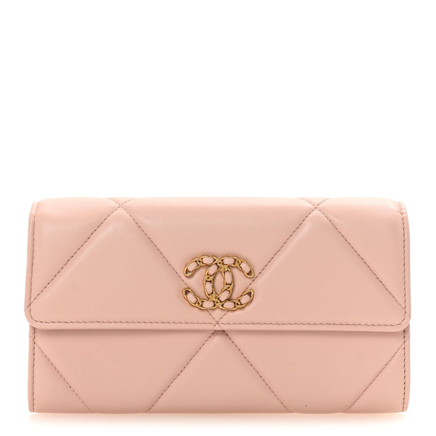 Lambskin Quilted Chanel 19 Flap Wallet Light Pink