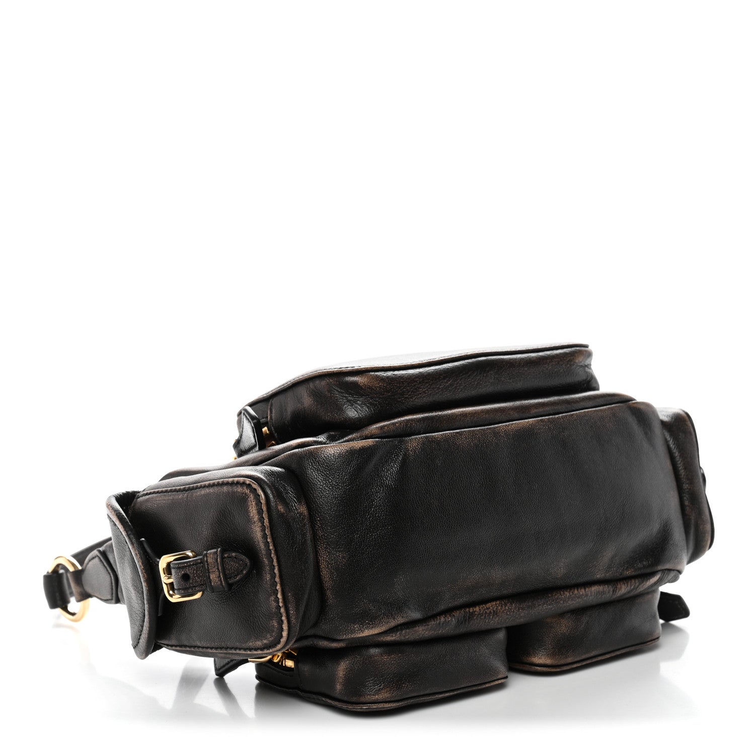 Miu Miu Distressed Nappa Pocket Bag Sand Coffee 4 of 9