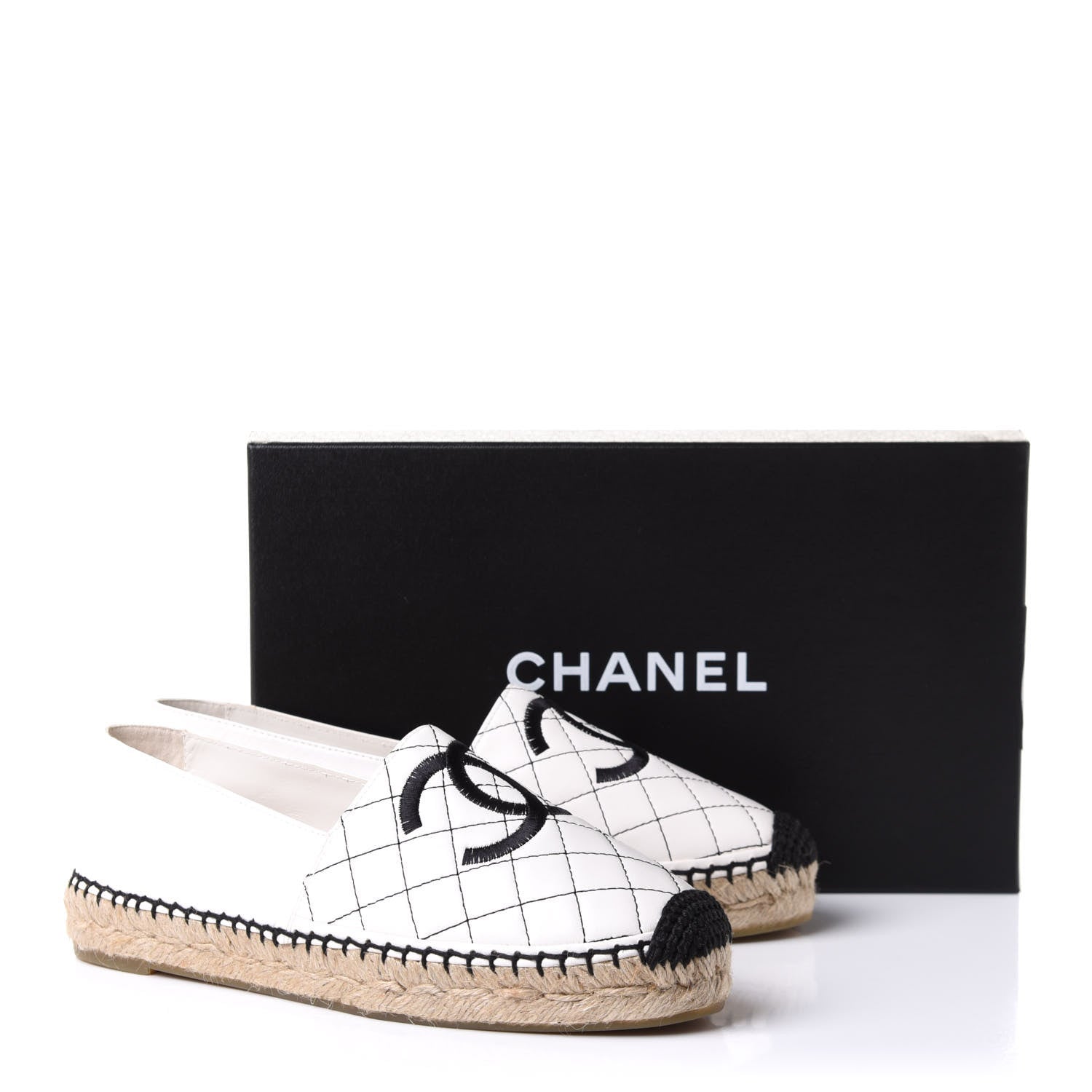 Chanel Lambskin Stitched CC Espadrilles 38 White Black 10 of 10