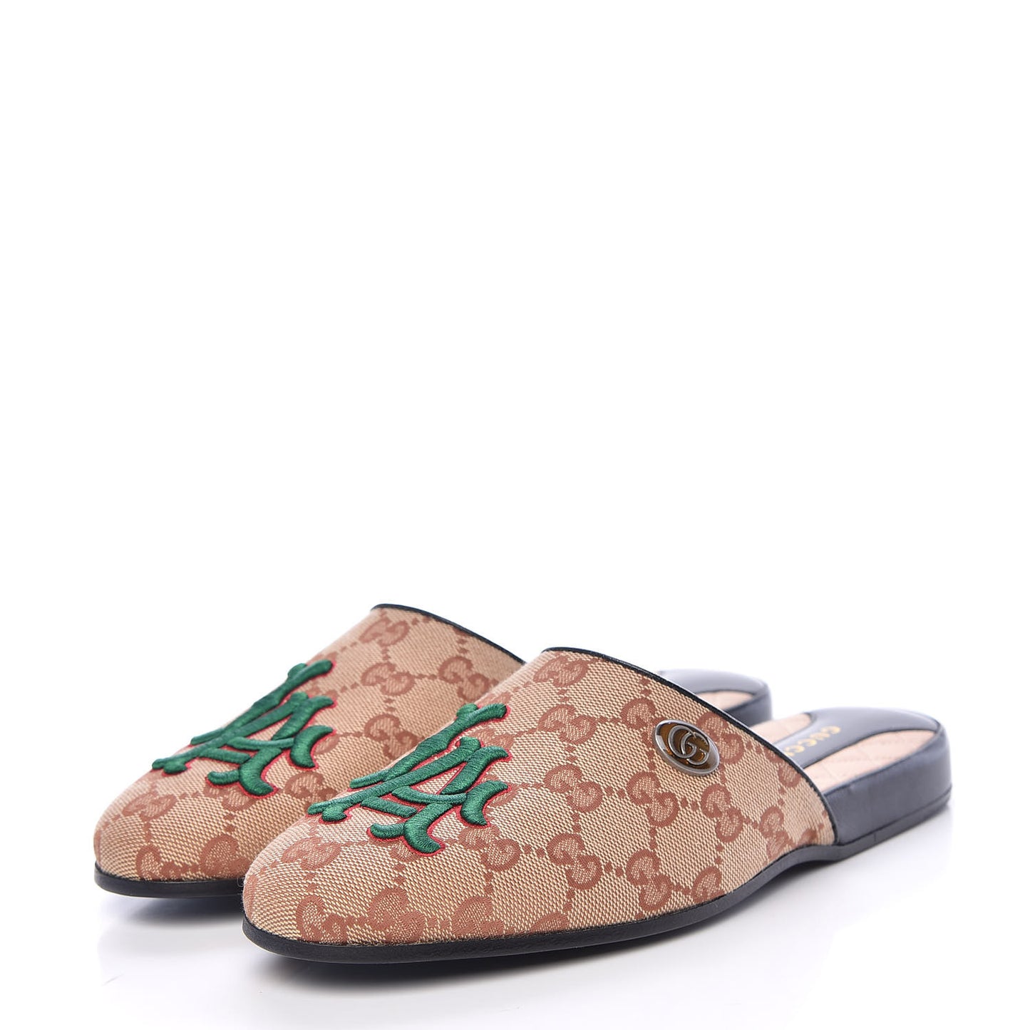 X MLB GG Monogram LA Dodgers Embroidered Womens GG Slippers 37 Beige Ruggine
