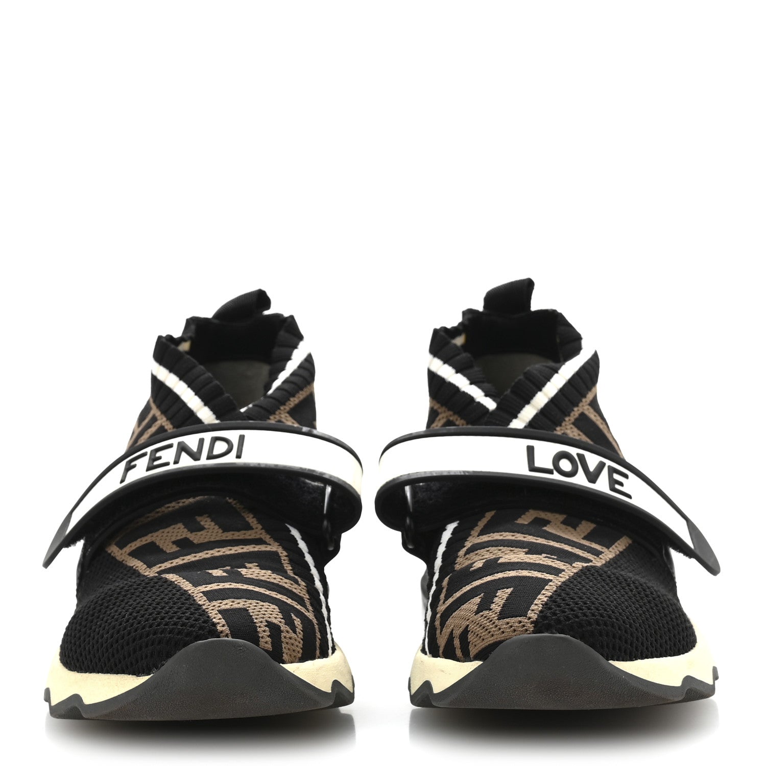 Fendi Stretch Yarn FF Stiff Band Rockoko Sneakers 35 Black White Tobacco 3 of 9