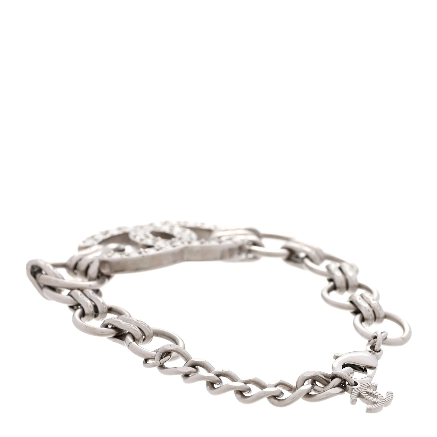Crystal CC Link Bracelet Silver