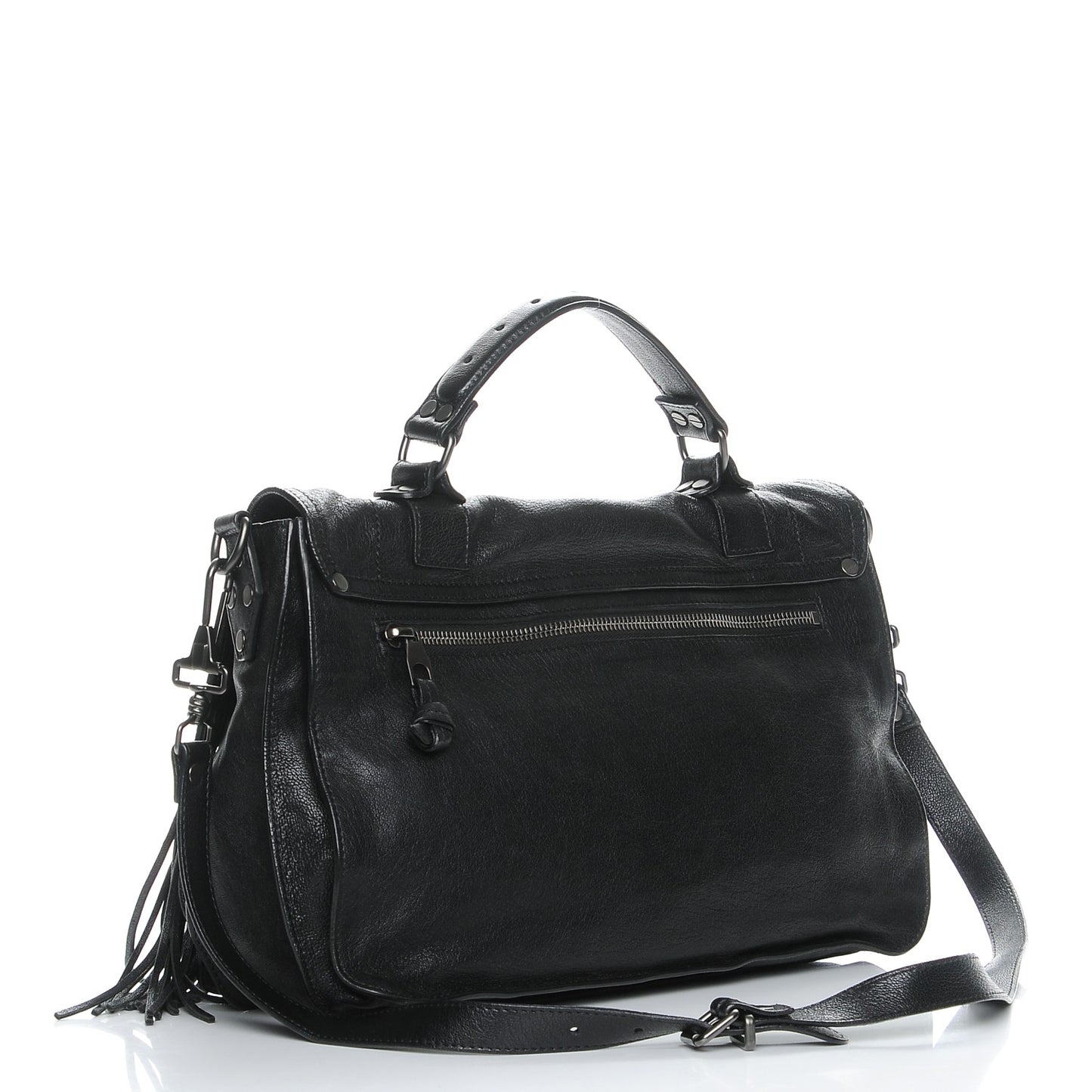 Lambskin Fringe Medium PS1 Satchel Black