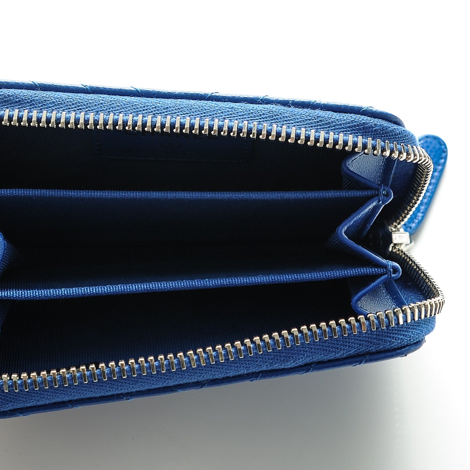 Chanel Caviar Chevron Quilted Zip Around Coin Purse Blue 5 of 7