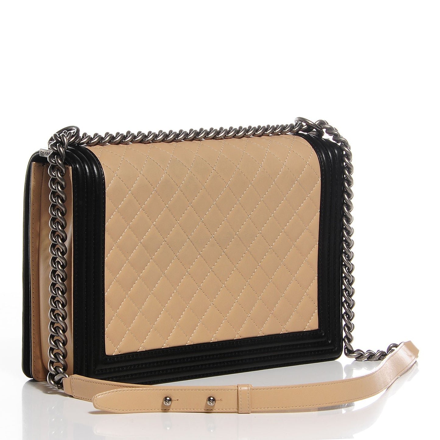 Lambskin Quilted Large Boy Flap Beige Black