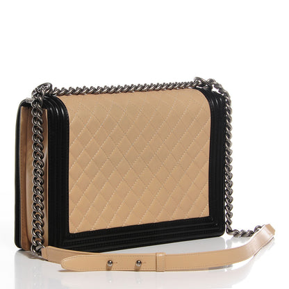 Chanel Lambskin Quilted Large Boy Flap Beige Black 11 of 16