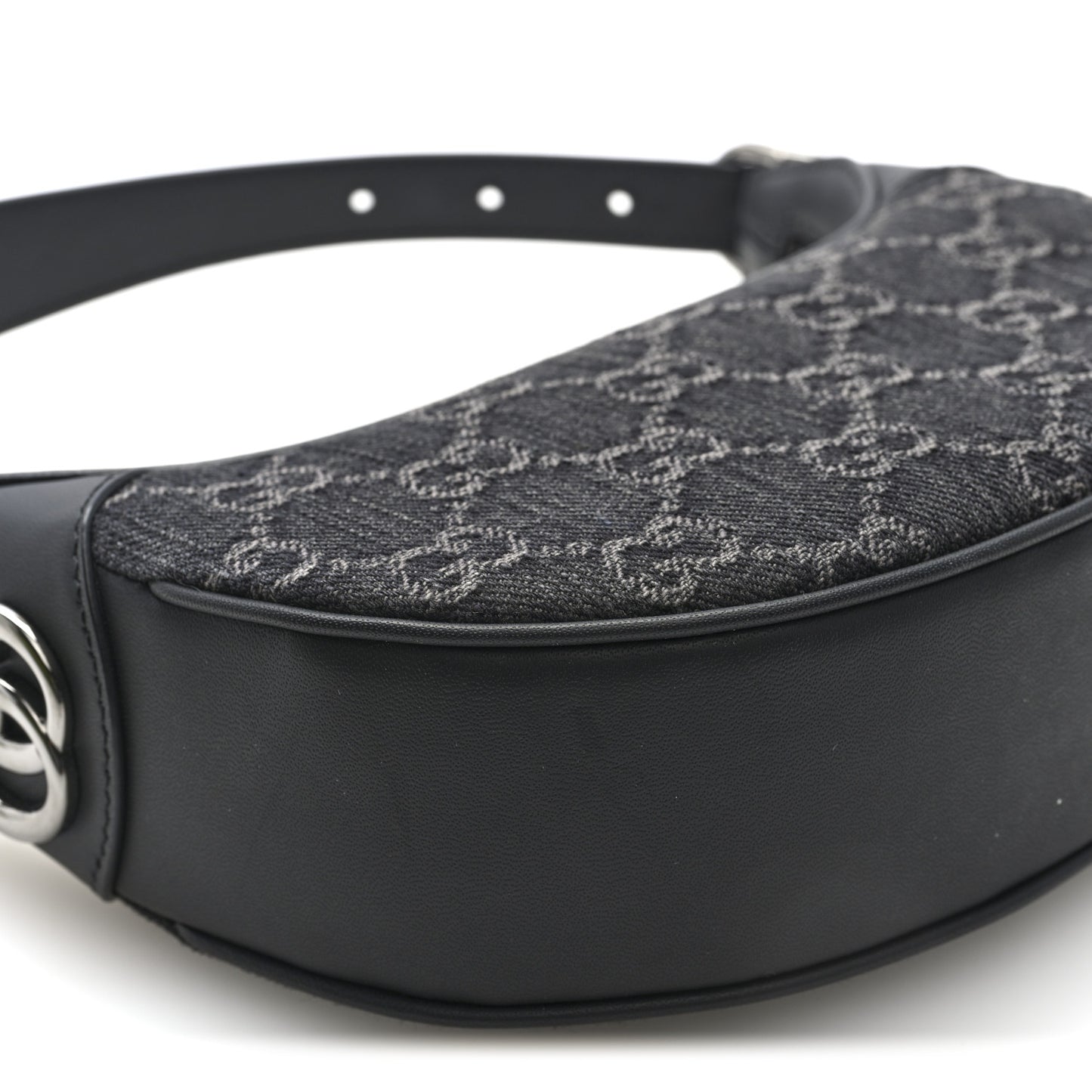 Denim GG Monogram Dollar Calfskin Web Mini Ophidia Half Moon Hobo Black Grey