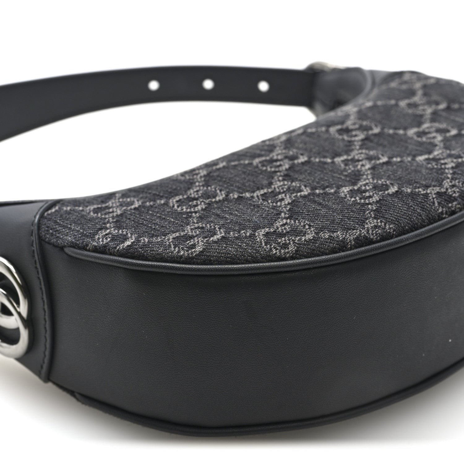 Gucci Denim GG Monogram Dollar Calfskin Web Mini Ophidia Half Moon Hobo Black Grey 9 of 11