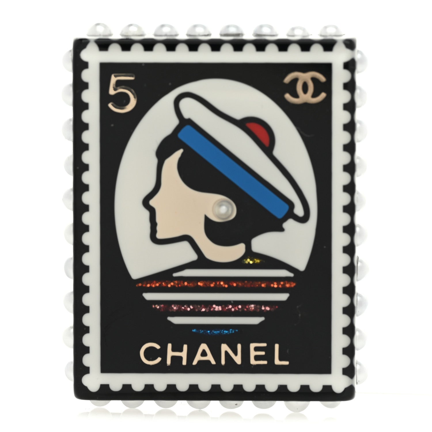 Chanel Resin Glitter CC Sailor Brooch Black Multicolor 1 of 4