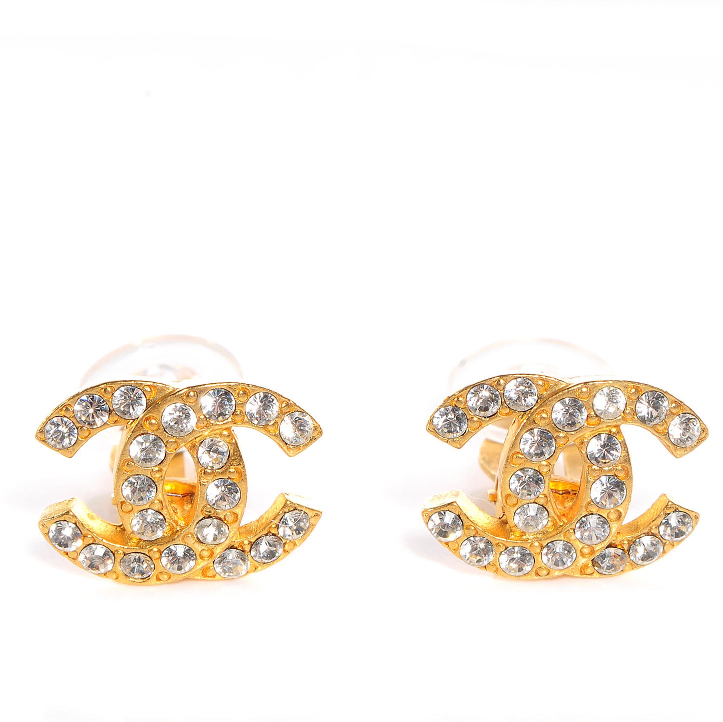Crystal CC Logo Clip On Earrings Gold
