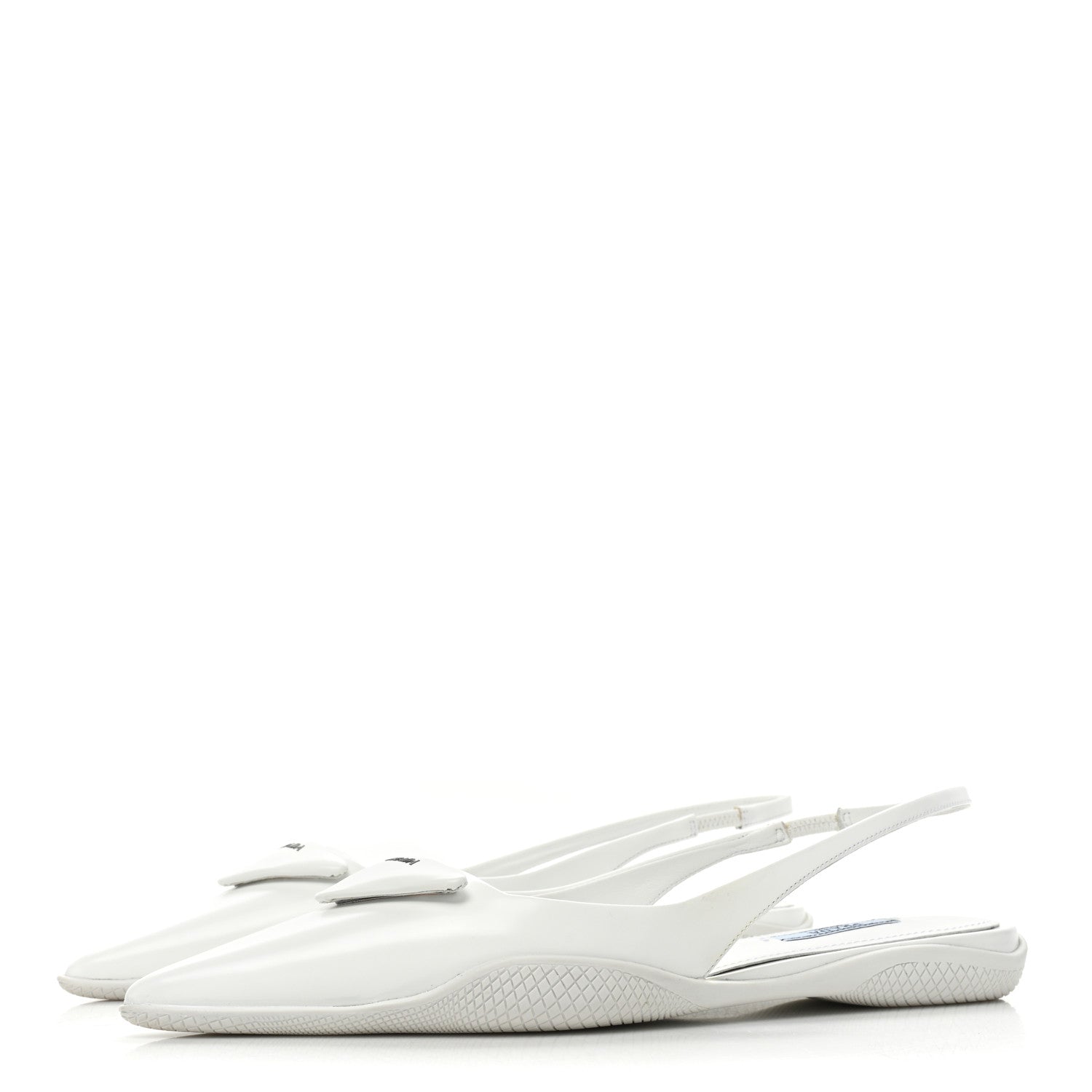 Prada Spazzolato Triangle Logo Pointed Toe Slingback Flats 37 White 3 of 12