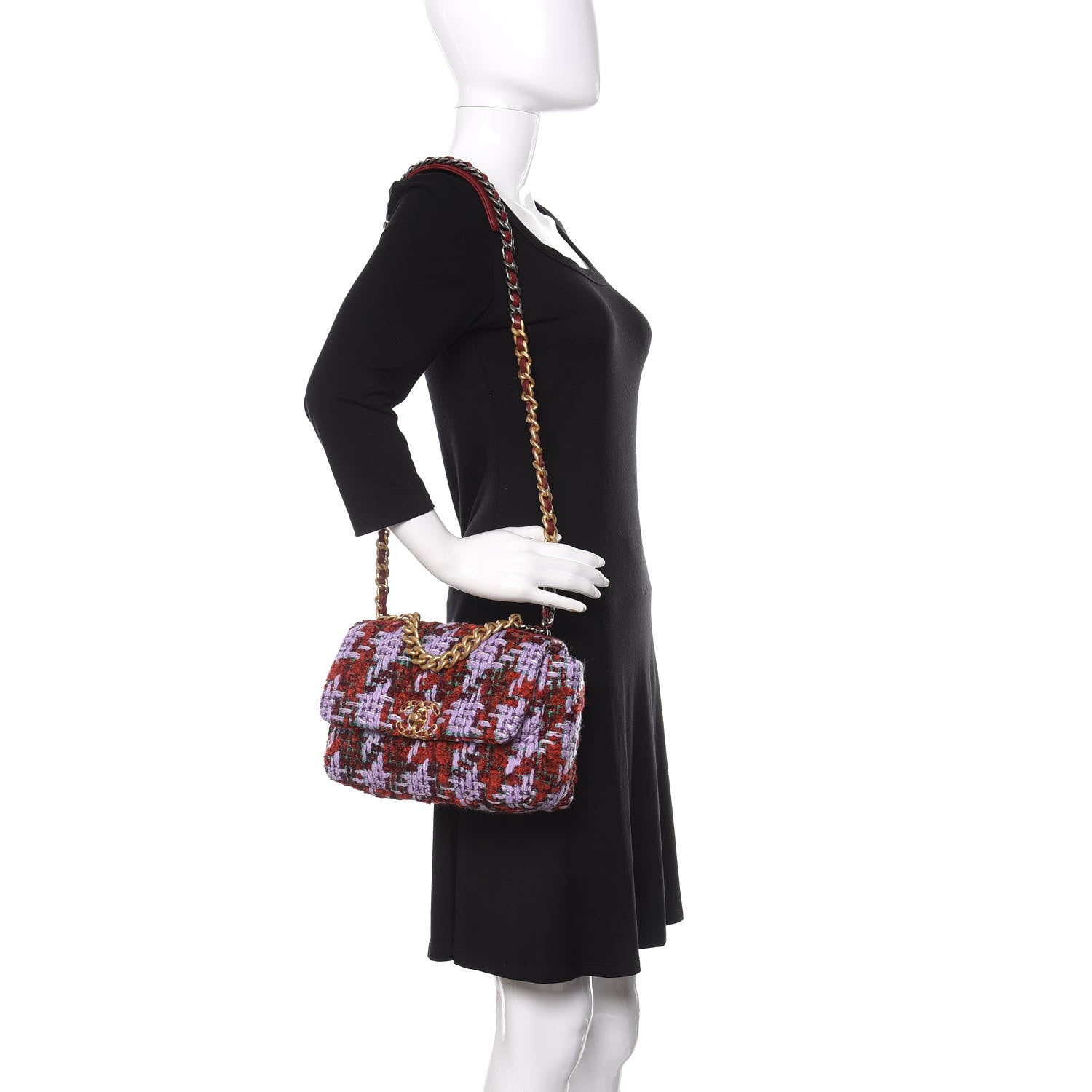 Chanel Tweed Quilted Medium Chanel 19 Flap Red Purple Green 2 of 10