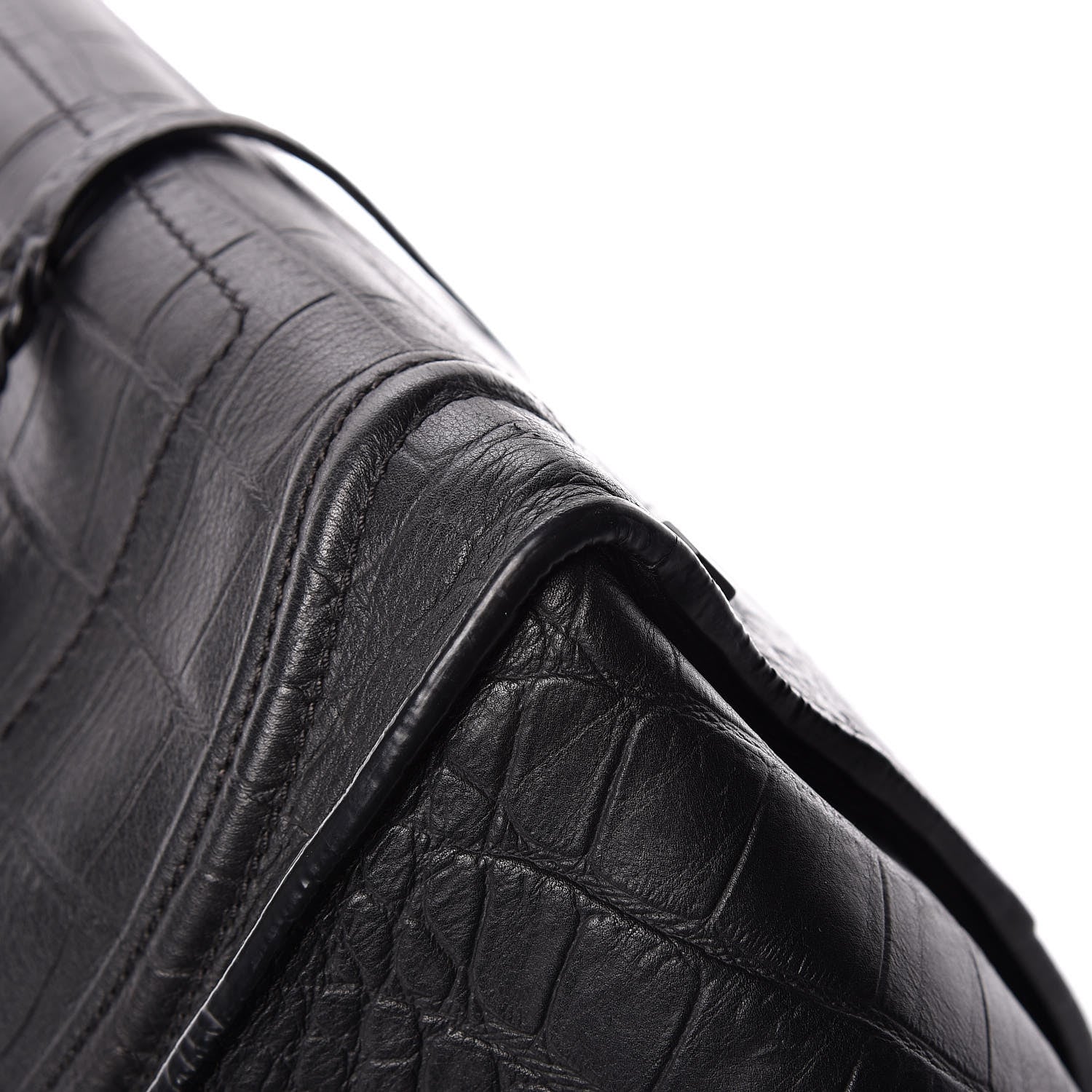 Celine Crocodile Embossed Calfskin Medium Phantom Luggage Black 13 of 18