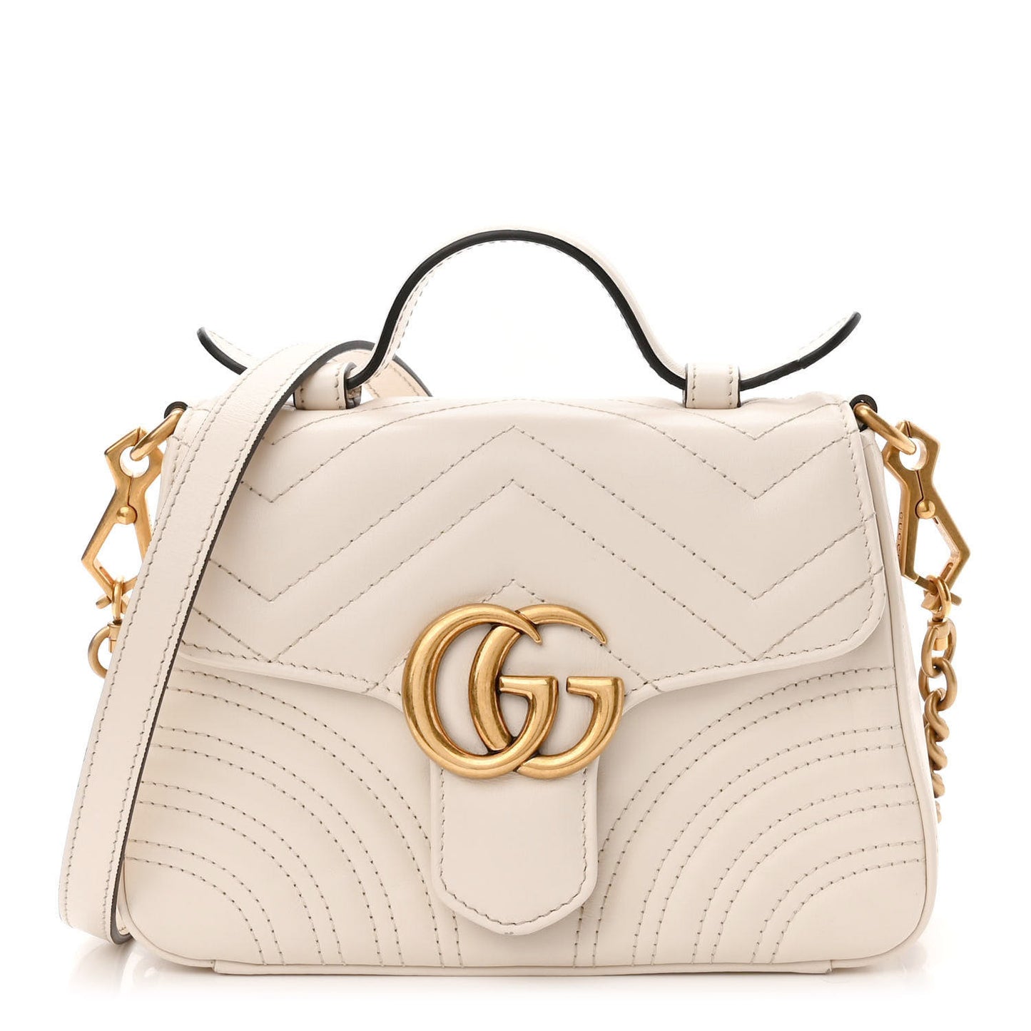 Calfskin Matelasse Mini GG Marmont Top Handle Shoulder Bag White