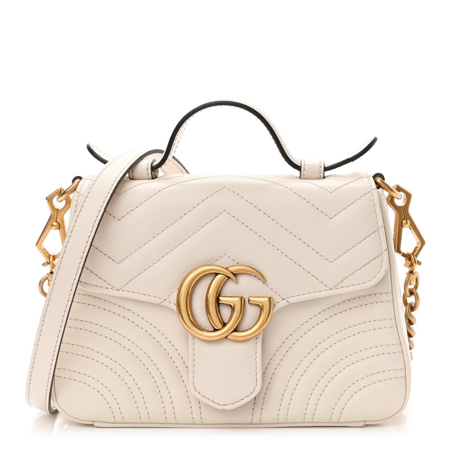 Gucci Calfskin Matelasse Mini GG Marmont Top Handle Shoulder Bag White 1 of 10