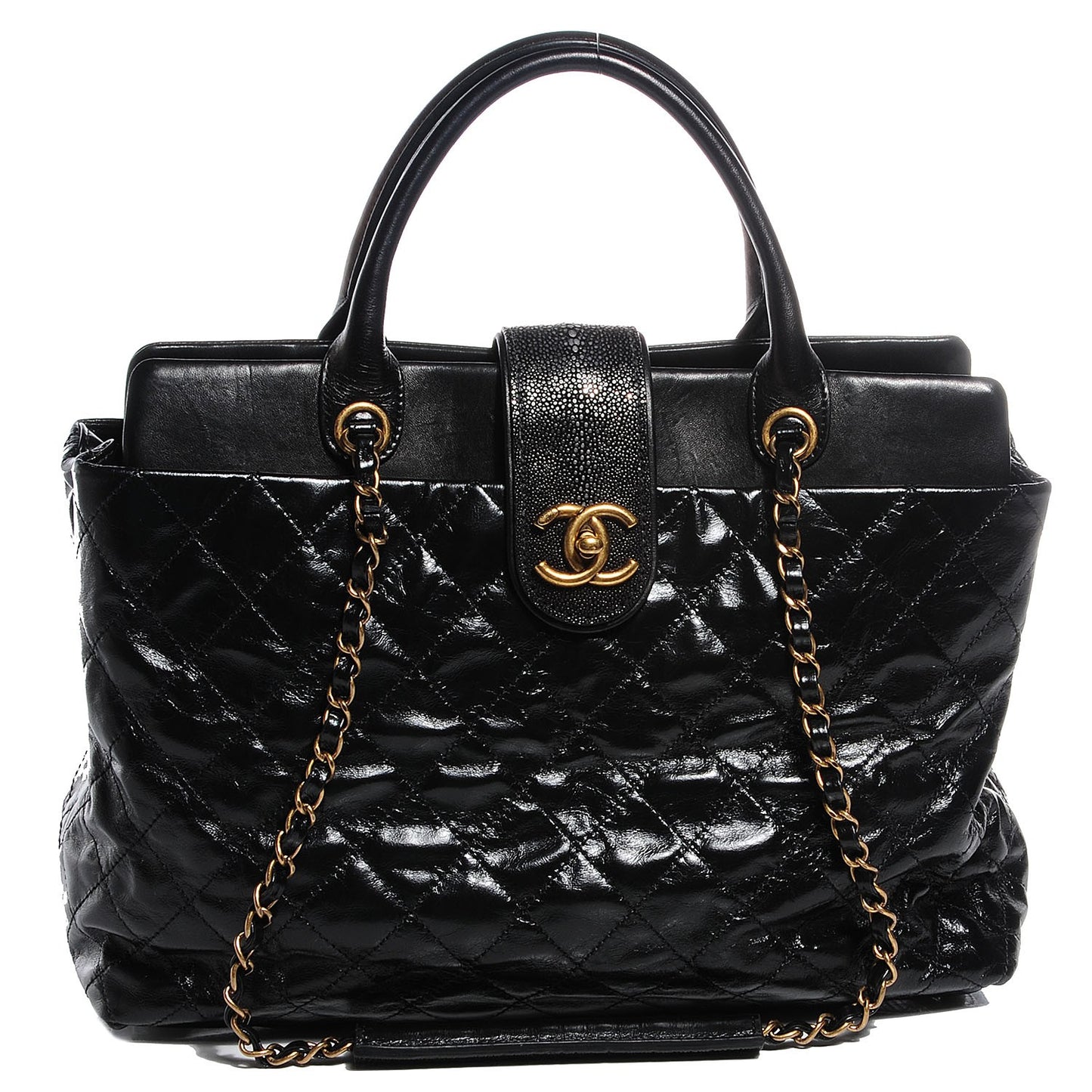 Stingray Glazed Calfskin Bindi CC Large Tote Black