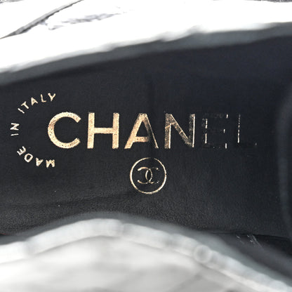 Chanel Shiny Calfskin Quilted Lace Up Combat Boots 37 Black 7 of 8