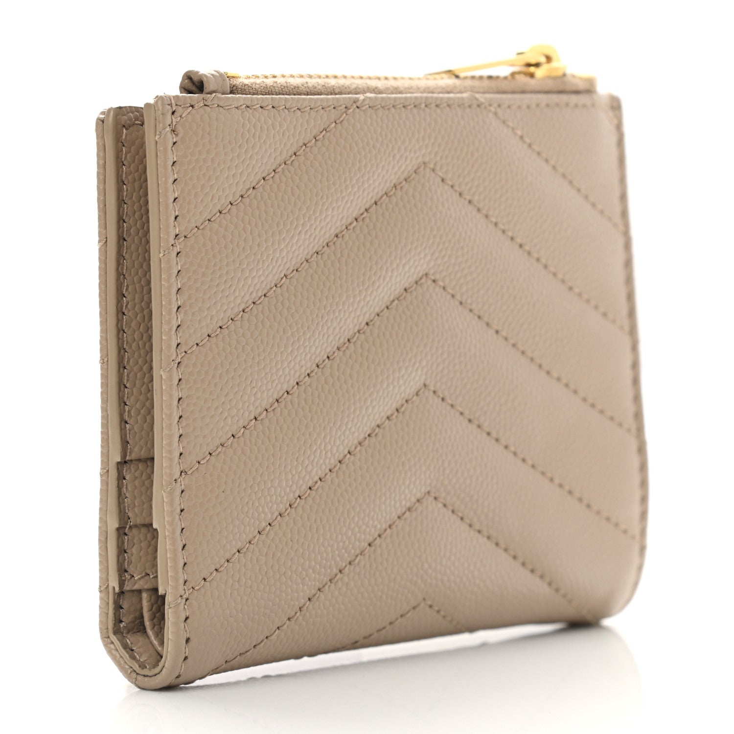 Saint Laurent Grain De Poudre Matelasse Chevron Monogram Zipped Card Case Nude Powder 3 of 9
