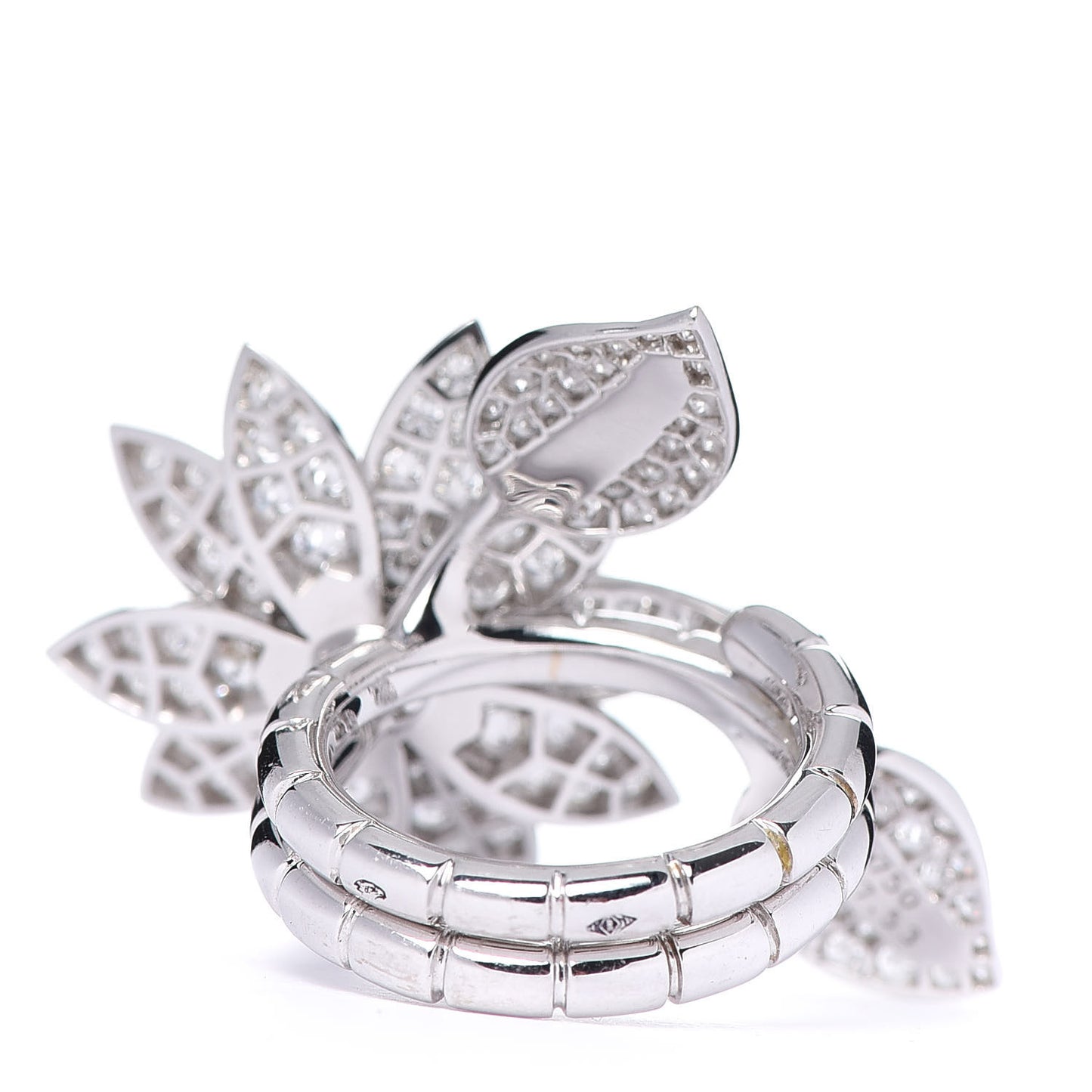 18K White Gold Diamond Lotus Between The Finger Ring 53 6.25