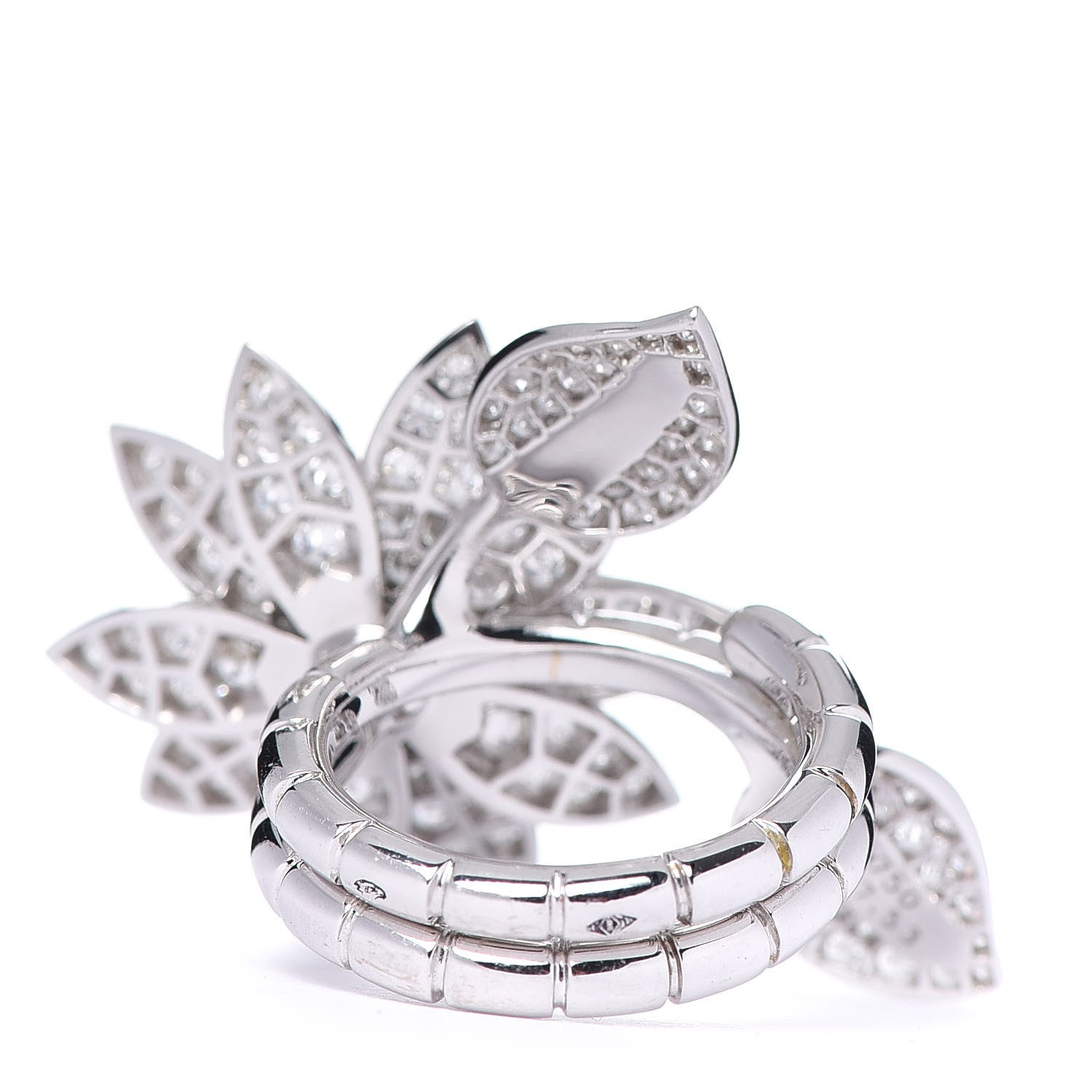 Van Cleef & Arpels 18K White Gold Diamond Lotus Between The Finger Ring 53 6.25 3 of 5